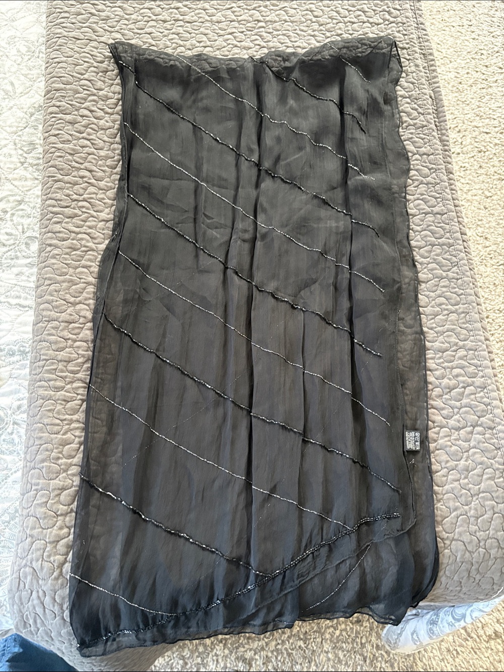 Black Beaded Sheer Wrap Scarf